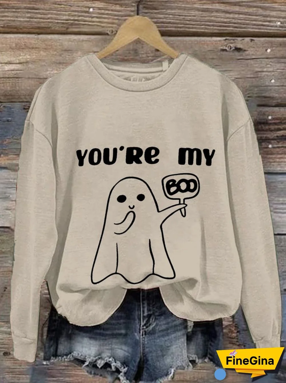Women'S You're MY Boo Halloween Print Crew Neck Casual Sweatshirt