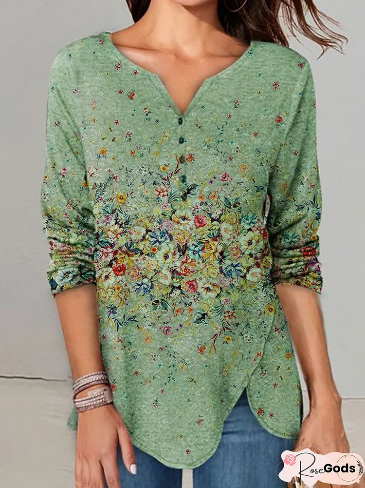 Casual Floral Design Long Sleeve Knit Top