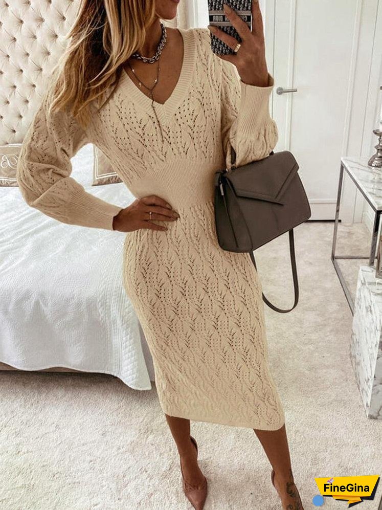 Women's Dresses V-Neck Long Sleeve Sweater Dress