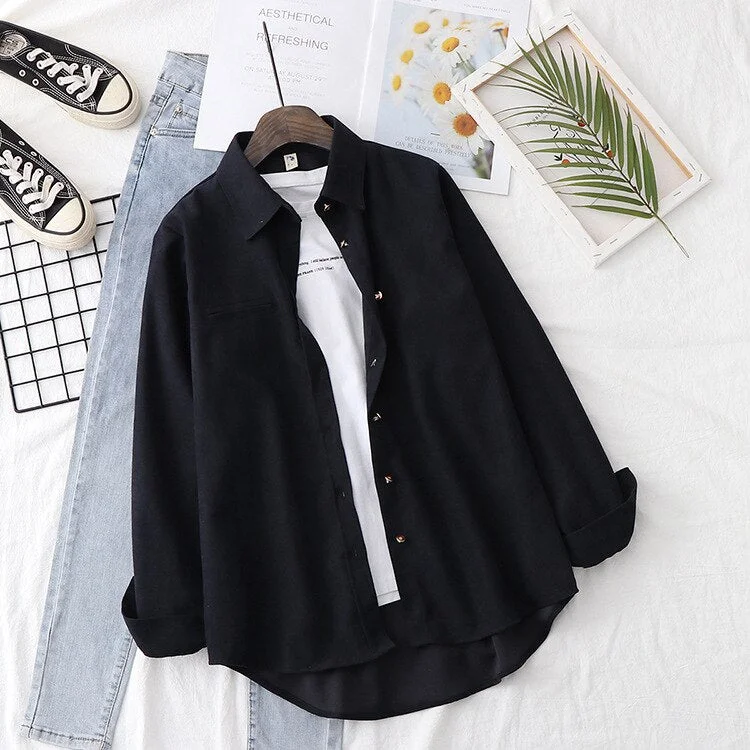 Solid Shirts Women Blouses And Tops Cotton Streetwear Style Loose Long Sleeve Female Clothes Outwear Spring Autumn News