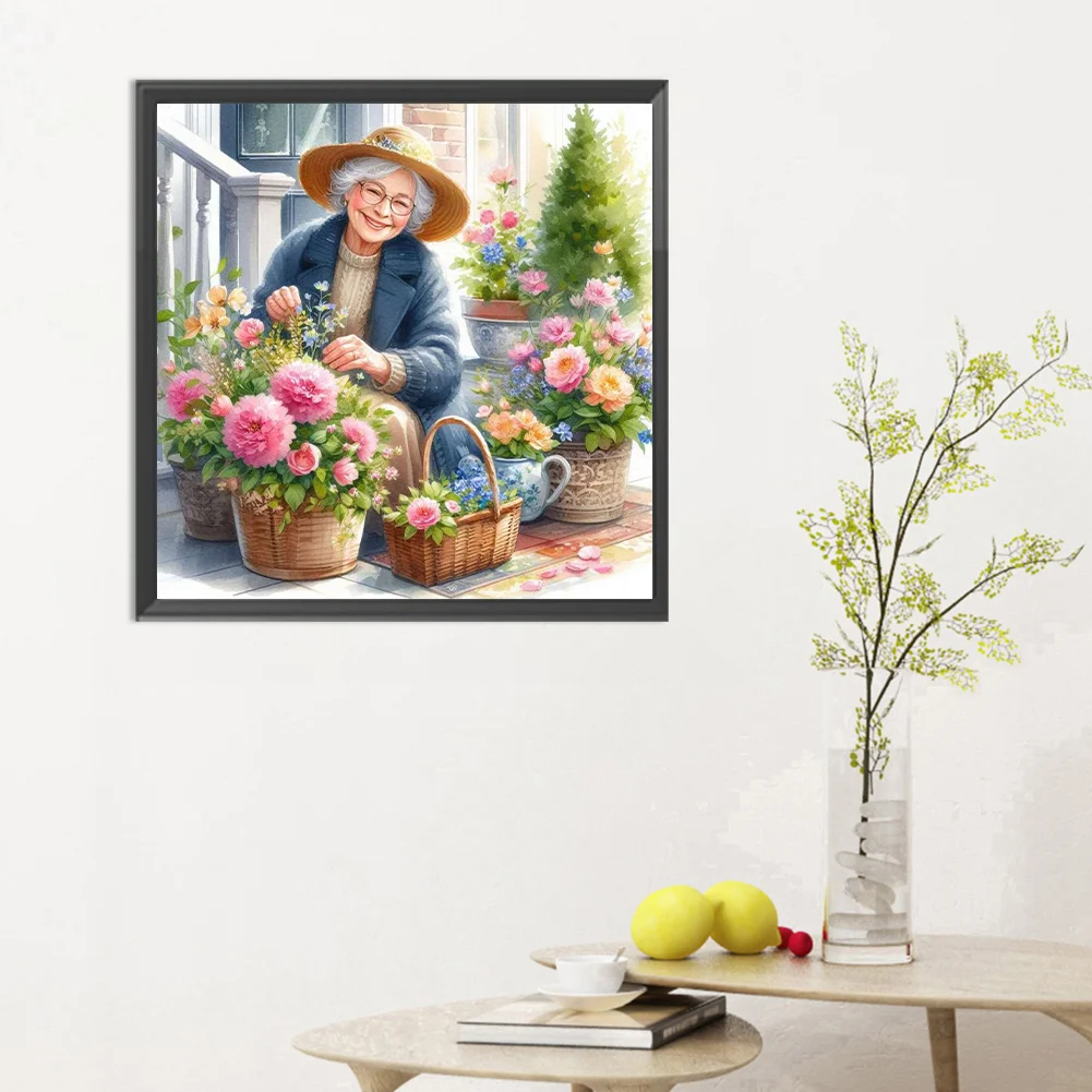 Diamond Painting - Full Round Drill - Garden Old Lady(Canvas|30*30cm)