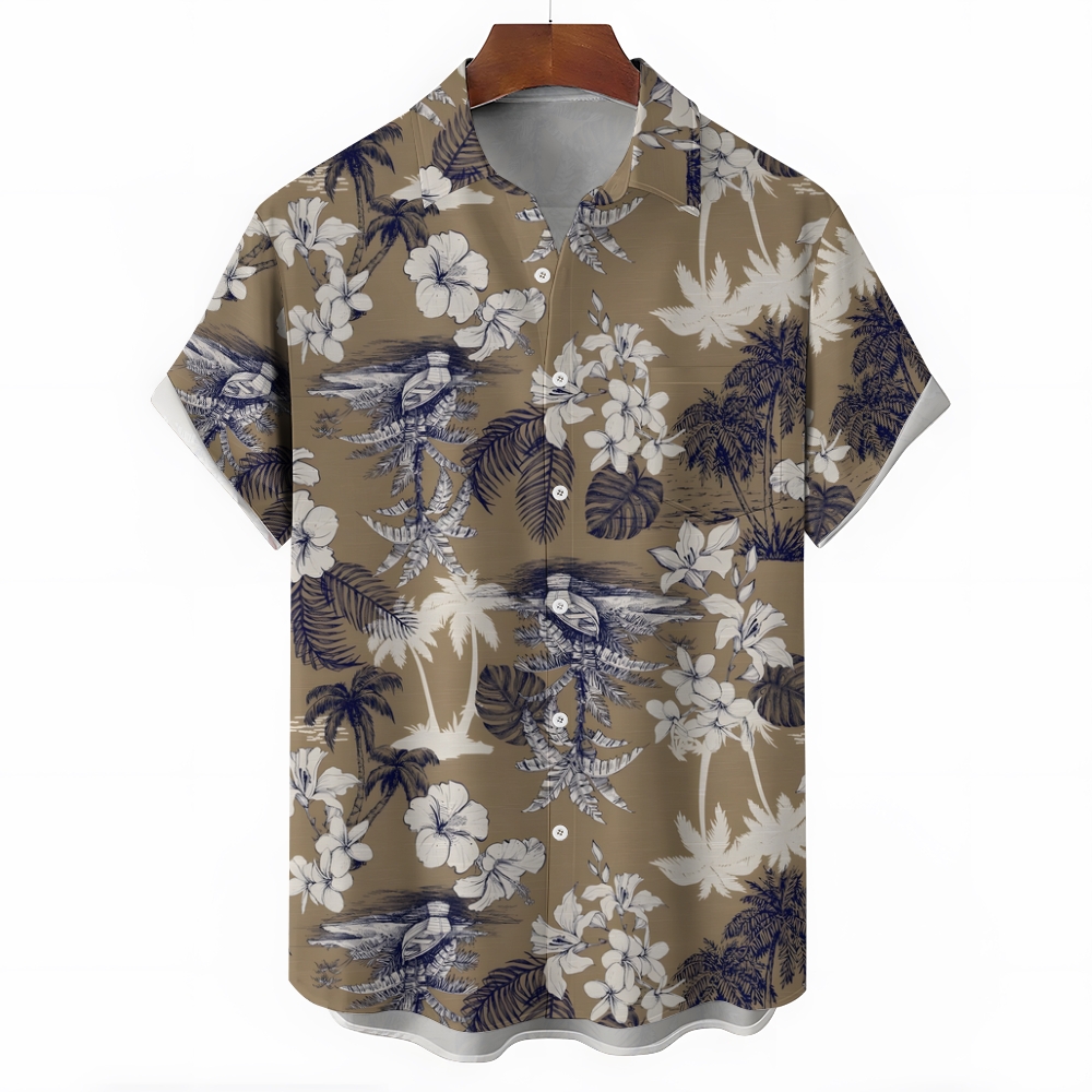 Tropical Flower & Palm Tree Hawaiian Shirt