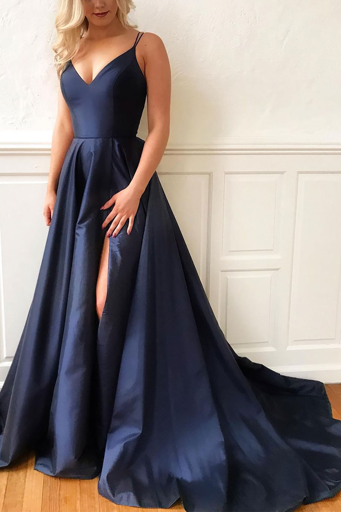 Ovlias Romantic Spaghetti Strap Sleeveless Split Couture Fitted Prom Dress LY0472