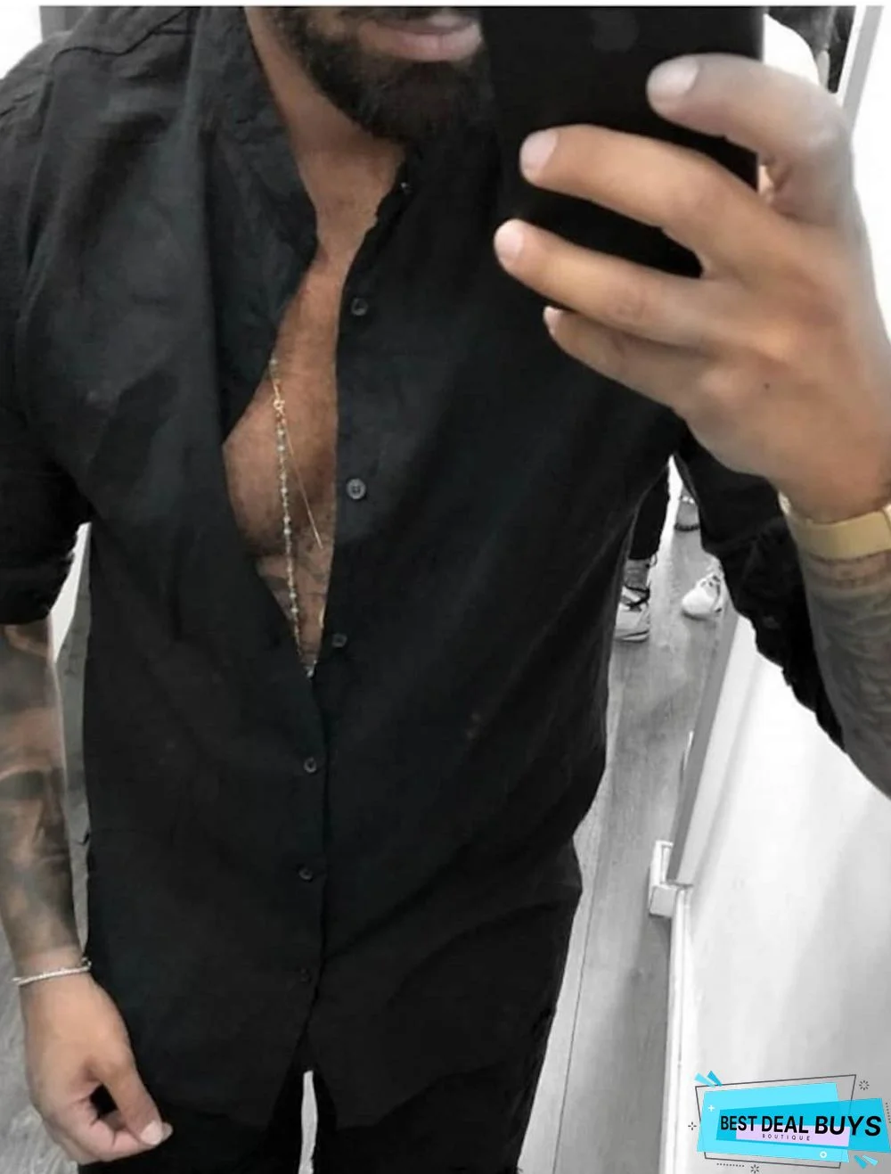 Men's Long Sleeve Shirts Button Down Mandarin Collar Casual Regular Fit Shirts Linen