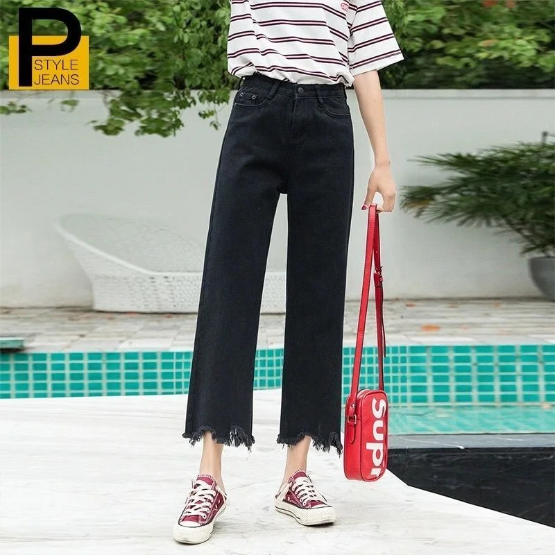 Jeans Women Students Leisure 3-colors High Waist Popular Basic Female Trousers Denim Buttons Simple Teen Ankle-length Streetwear