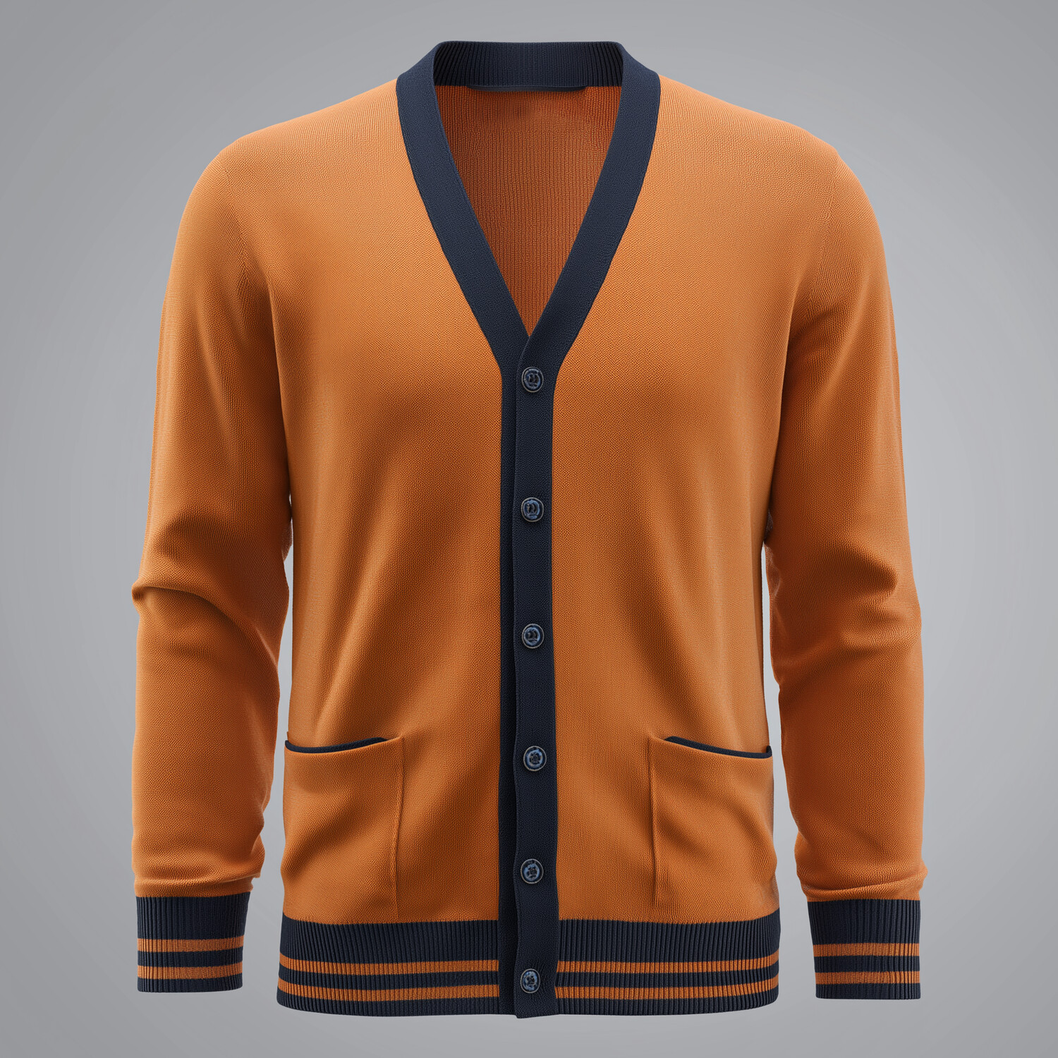 Men's Colorblock Striped V Neck Button Long Sleeve Patch Pocket Knit Cardigan
