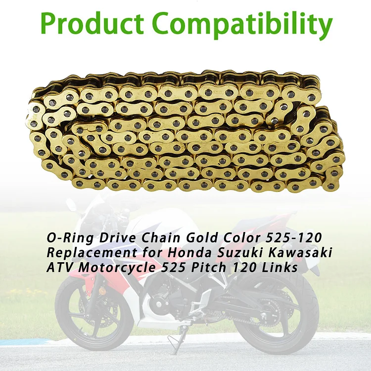 Silscvtt 525 Pitch 120 Links Drive Chain Replacement for Honda Suzuki Kawasaki ATV Motorcycle Gold