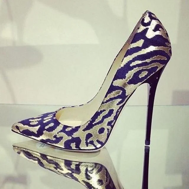 Champagne and Navy Animal Print Stiletto Heels Pumps Vdcoo