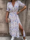 Floral-Print Short Sleeves Bohemia Maxi Dress