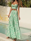 Floral Print Bandeau High-Waisted Skirt Casual Suit