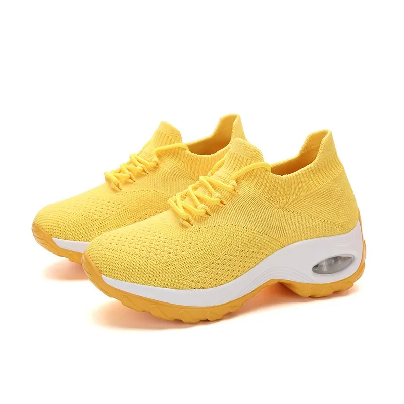 Lucyever Women's Breathable Air Cushion Sneakers Autumn 2021 Knitted Sports Shoes Woman Casual Platform Vulcanize Shoes Flats 42