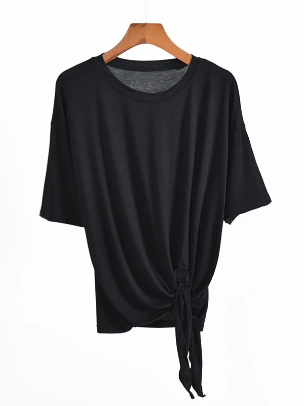 Comfortable Solid Round-Neck Pajama T-Shirt Tops