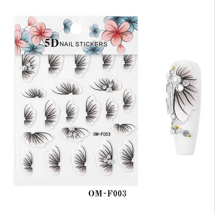 Nail Stickers Embossed 5D Flowers With Pearls Rhinestones Back Glue Nail Decals Decoration Tips For Beauty Salons-Nail Inspo