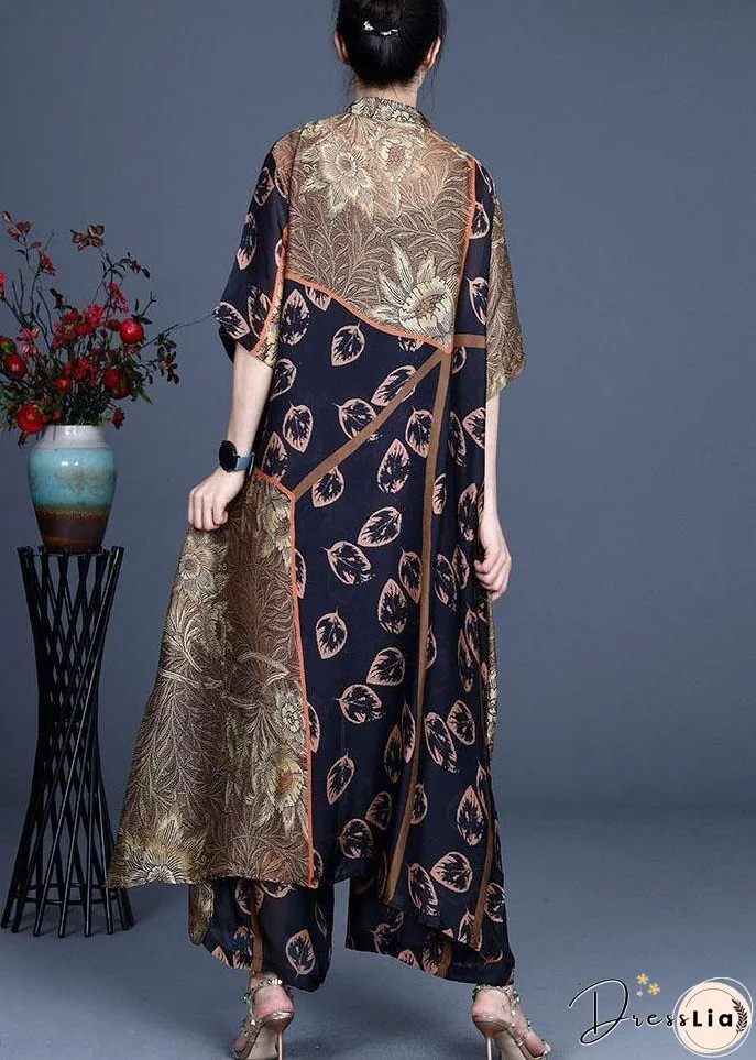 Italian Black Print Button long shirts Wide Leg Two-Piece Set