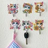 (US Local)6pcs/set DIY Special-shaped Diamond Painting Wall-mounted Key Hook Kit (Flower Cat)
