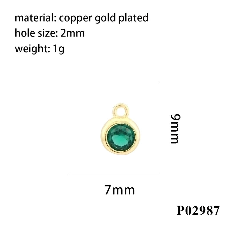 Minimalist Round Copper Plating Inlay Zircon 18k Gold Plated Charms
