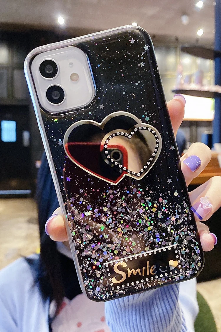 Daily Black Sequin Double Love Mirror iPhone Case