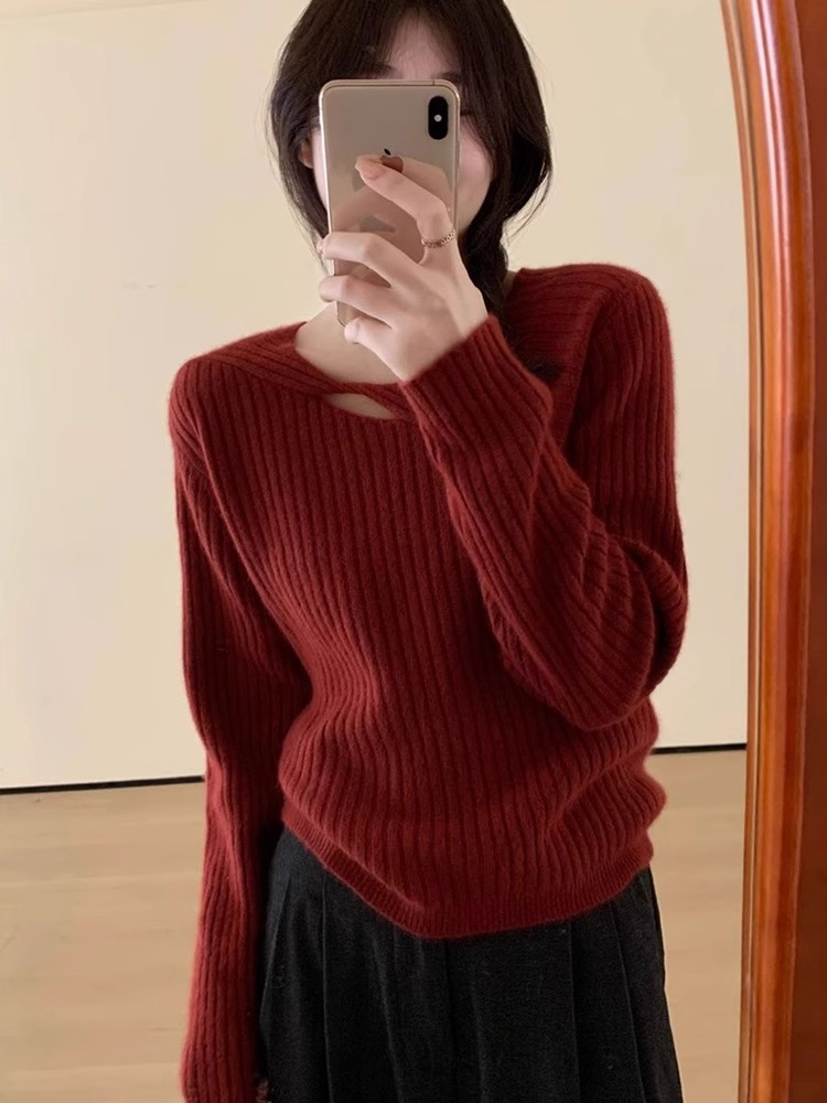 Hollow Out Pullover Raccoon Fur Sweater For Women In Spring And Autumn, Designed With Wool Lining And Short Knit Sweater