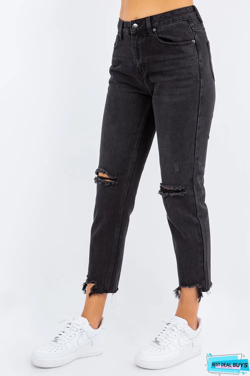 American Bazi High Waist Distressed Cropped Straight Jeans