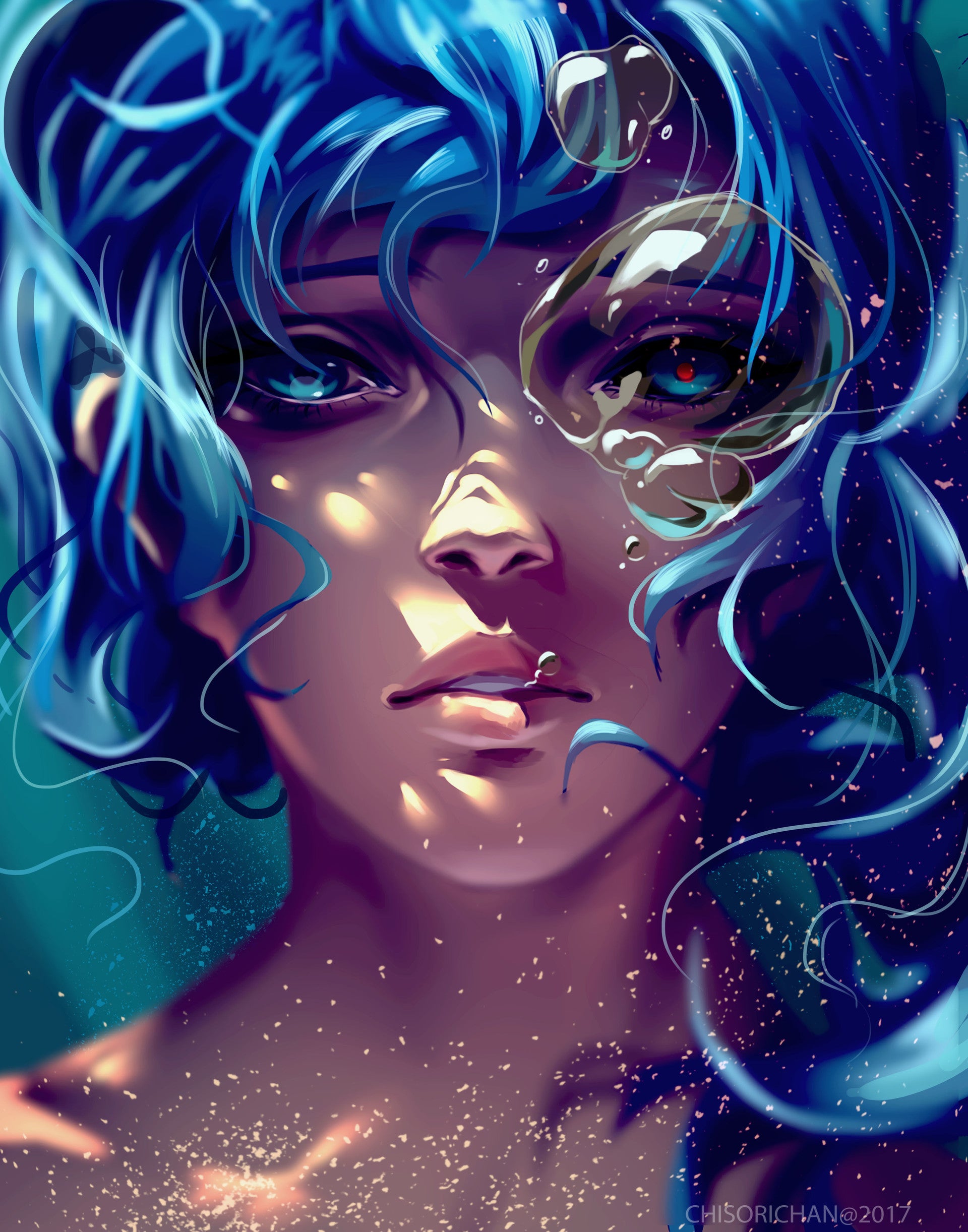 Blue Hair Girl 40*50CM(Canvas) Full Round Drill Diamond Painting gbfke
