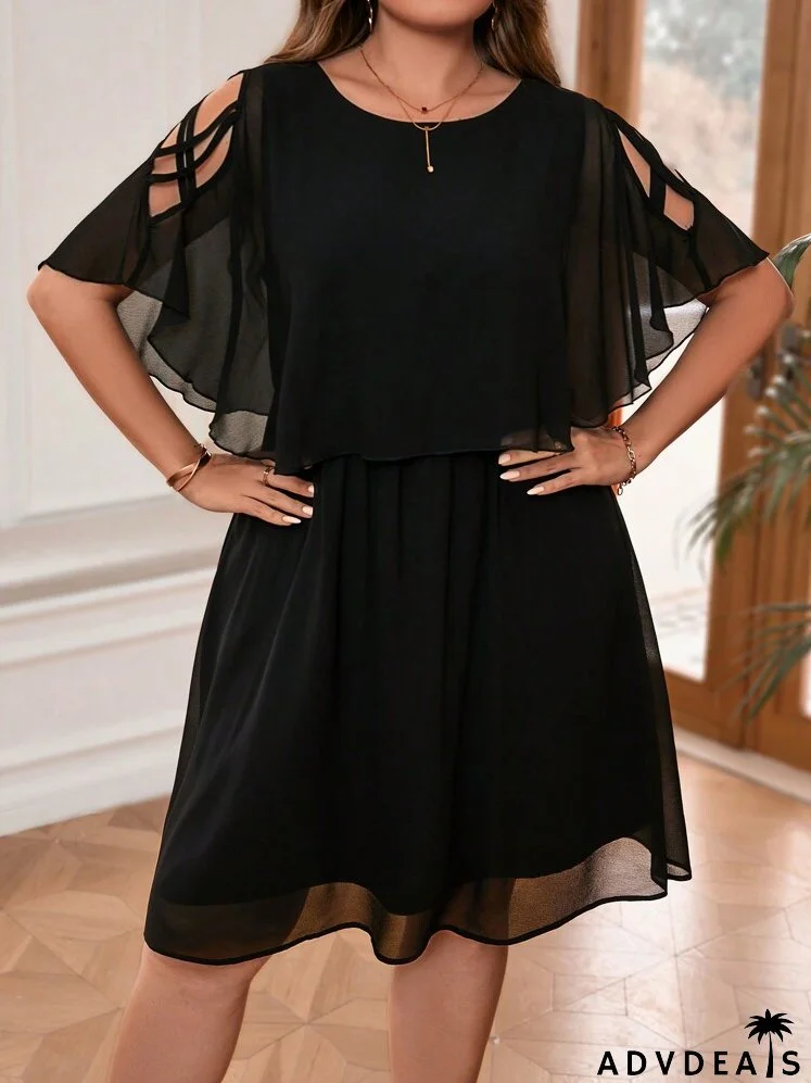 Plus Size Women's Summer Round Neck Sleeveless Hollow Out Loose Maxi Dress