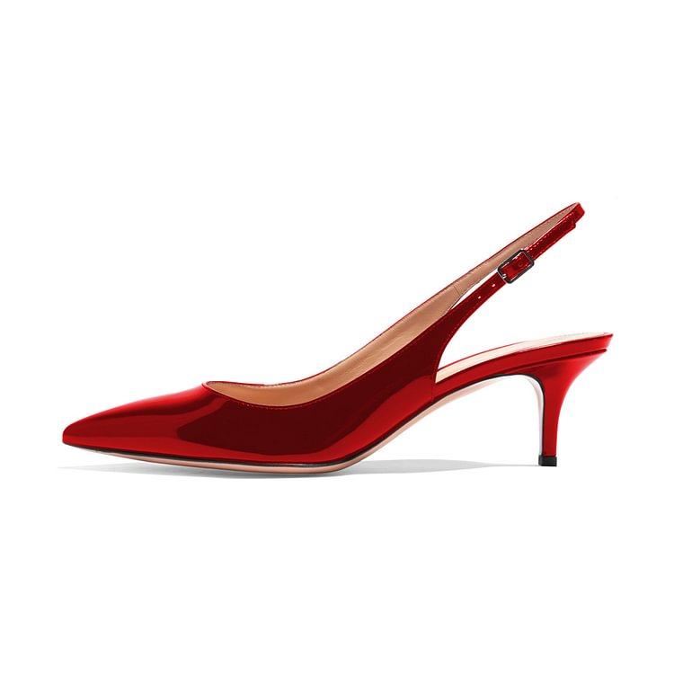 Red Patent Leather Slingback Heels Pointy Toe Kitten Heels Shoes |FSJ Shoes