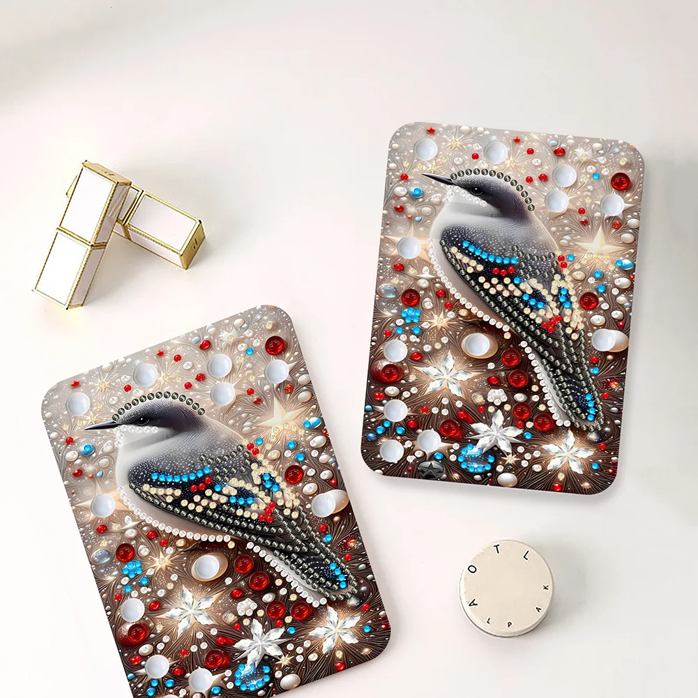 DIY Diamond Art Shiny Crystal Mirror Lightweight Standing Makeup Mirror (Bird)