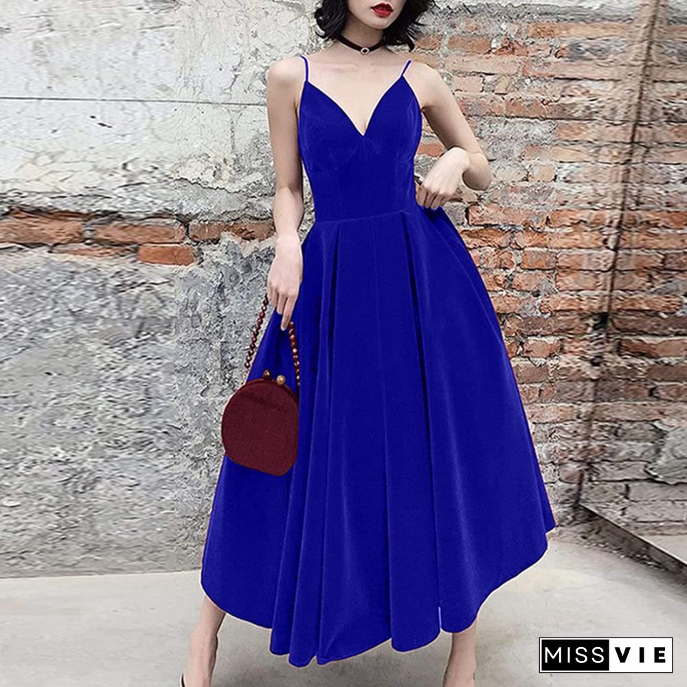 A-Line Minimalist Elegant Evening Party Wear Formal Dress Neck Sleeveless Floor Length