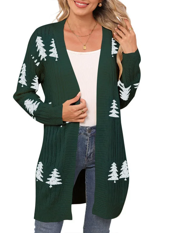 Athvotar Athvotar And Winter New Sweater Women's Knitted Loose Christmas Cedar Embroidered Cardigan Jacket