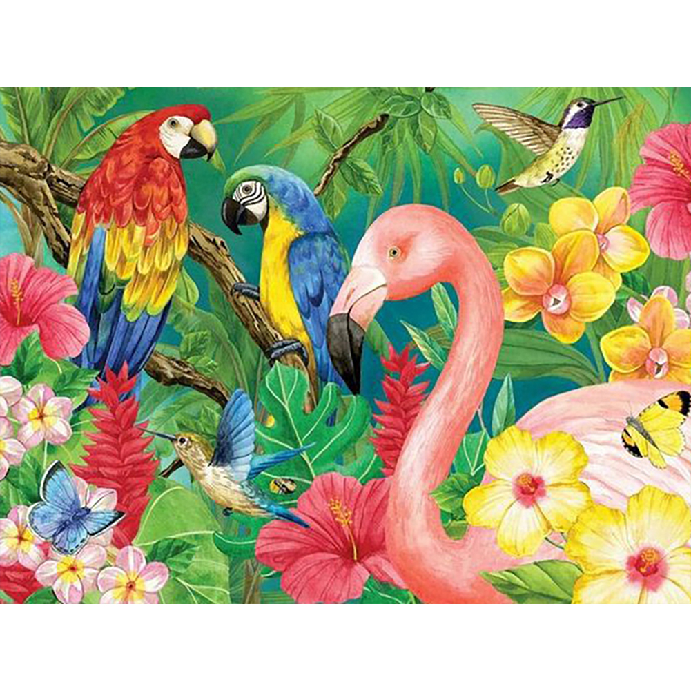 

40*30CM - Round Drill Diamond Painting - Flamingo Parrot, 501 Original