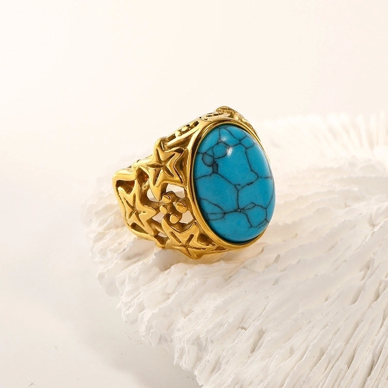 Retro Oval Titanium Steel Inlay Turquoise Rings