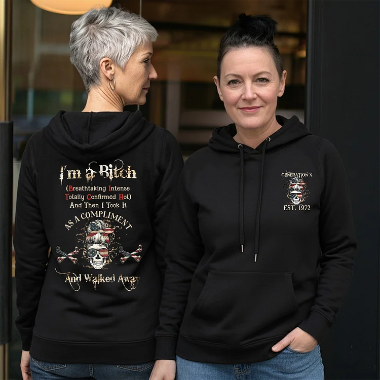 Custom Year Generation X Skull Graphic Sweatshirt &ndash; Retro B.I.T.C.H. Statement Hoodie, V-neck, T-shirt