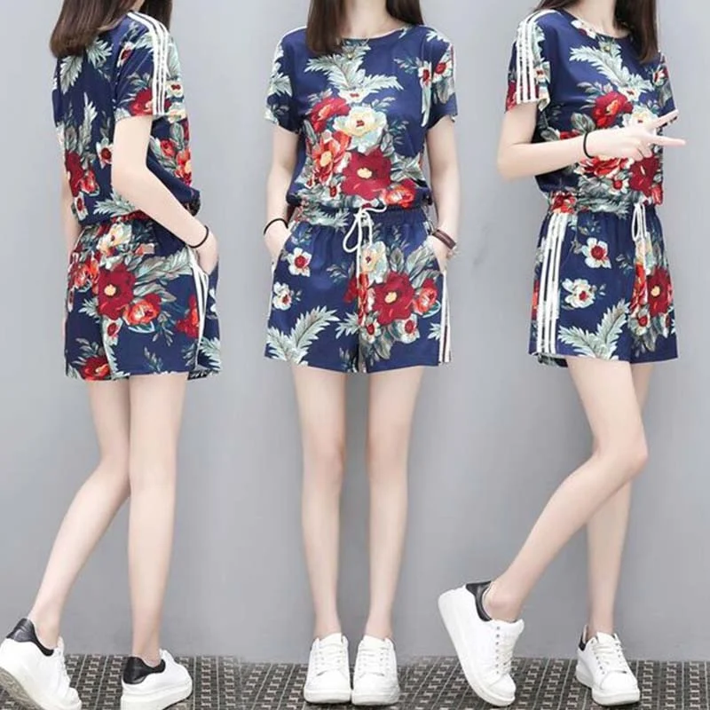 NEEDBO 2 Piece Set Women Shorts and Top Tracksuit Women Casual Two Piece Set Plus Size Women Outfit Clothes for Women Suit