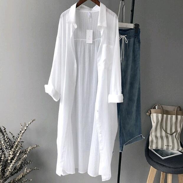 Shirts Women Solid Loose Femme Fashion Blusas Sun-proof Summer Casual Ulzzang Thin All-match Streetwear Chic Elegant Breathable