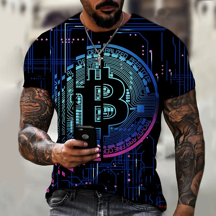 Bitcoin 3D Printing Summer Short Sleeve Men's T-Shirts at Hiphopee