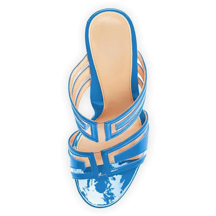 Light Blue PVC Mule Sandals with Clear Heels Vdcoo