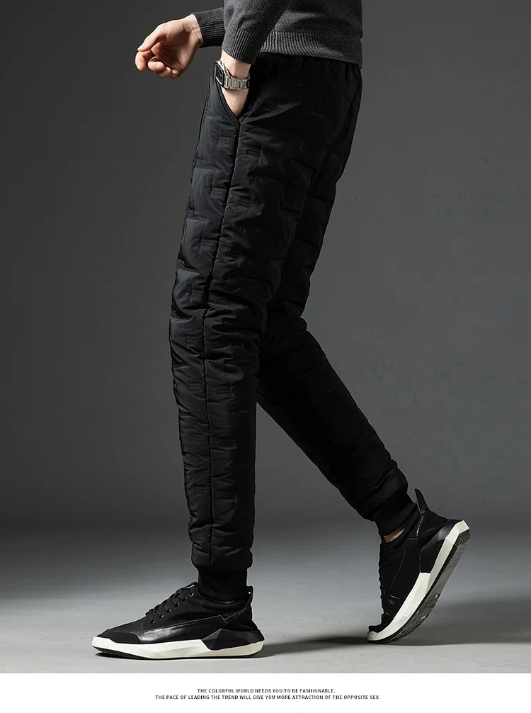 PASUXI Hot Selling Winter Zip Pockets Thicken Sweatpants Men Joggers Black Grey Down Cotton Warm Pants Male WaterProof Thermal Trousers huanwei