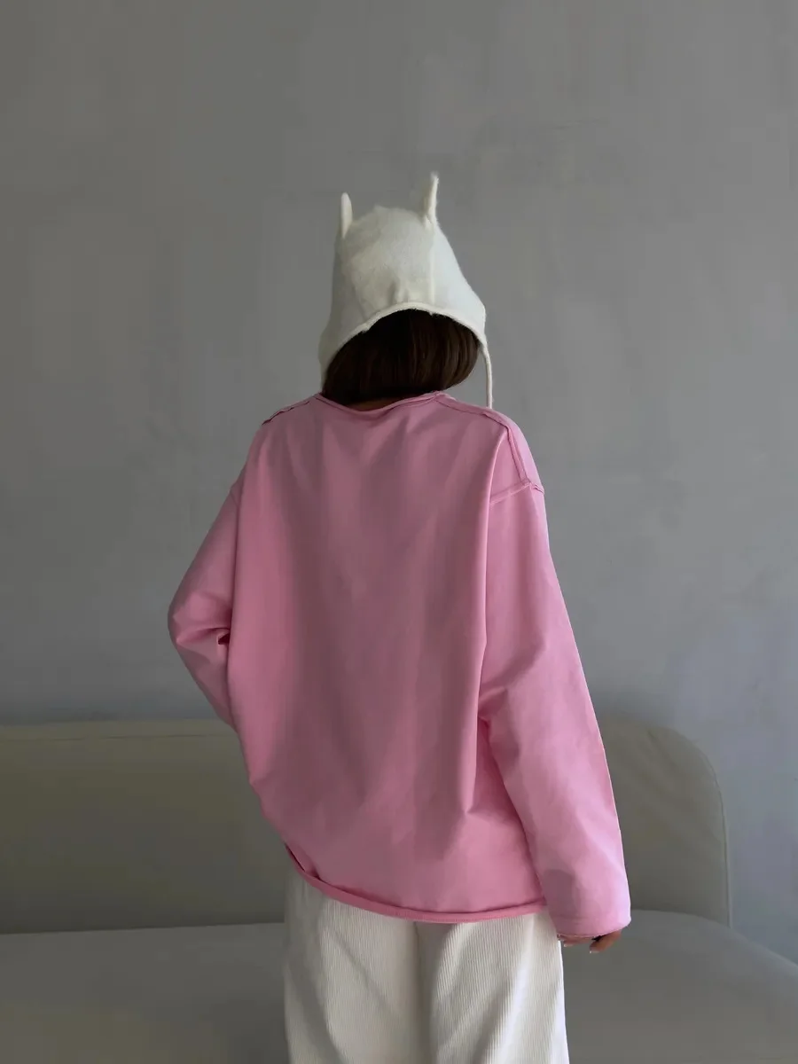 Athvotar Athvotar Spring And Summer New Grinding Pure Cotton Long-Sleeved T-Shirt Women Loose Soft Knitted Brisne Cloth Top Women Ins