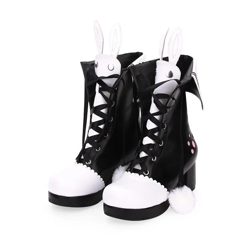 VCshoesMori Girl Women Punk Boots Lady Lolita Ankle Boots Woman High Heels Pumps Platform Shoes Rabbit Ears 902