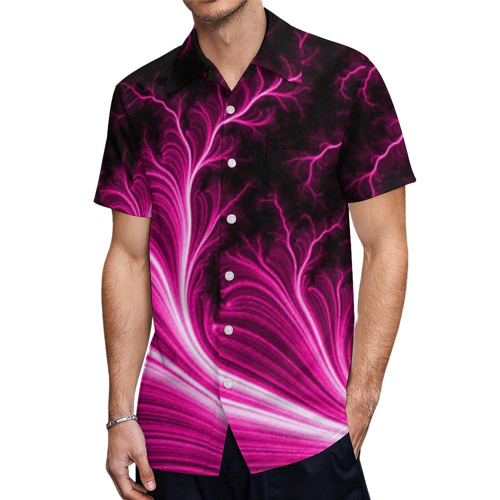 Gothic Pink Love Lightning Hawaiian Shirt Mens Button Down Plus Size Tropical Hawaii Beach Shirts