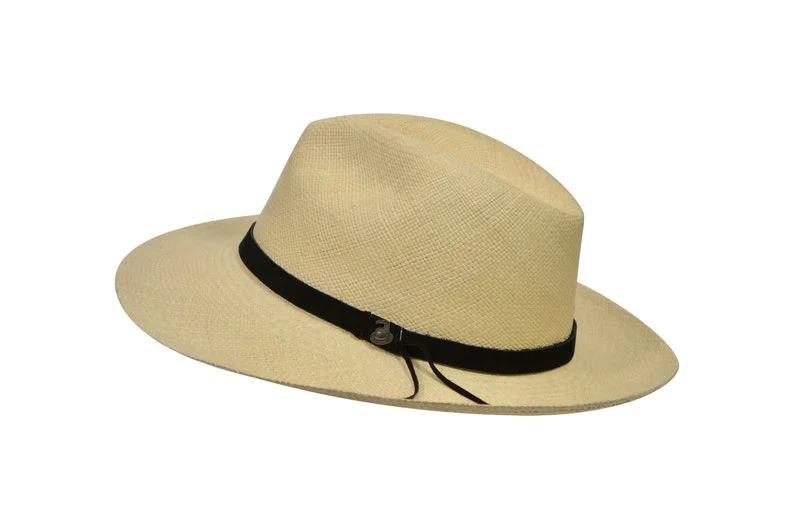 Original Panama Hat - Wide Brim Fedora - Natural Straw - Black Leather Band - Handmade in Ecuador by Ecua-Andino - EA - HatBox Included-FREE SHIPPING