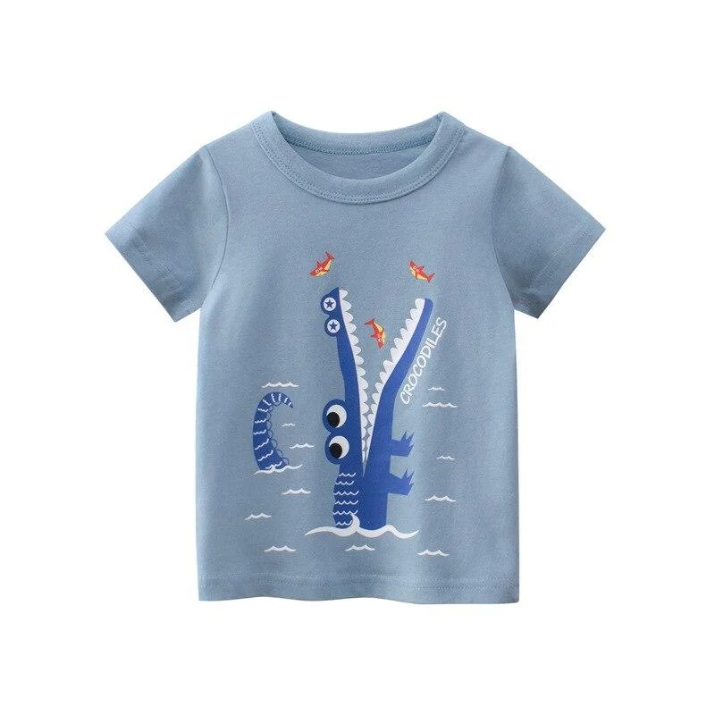 2021 Summer Boys T Shirt Children's Clothing 3-8 Years Baby Boy Short Sleeves Tops Kids Clothes Cartoon Pattern Boys T-Shirt