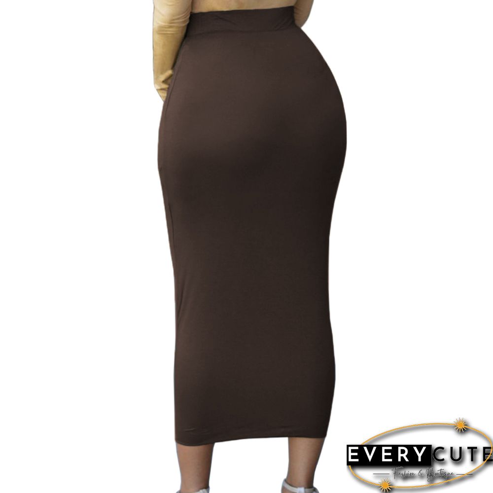 Coffee High-waisted Bodycon Maxi Skirt