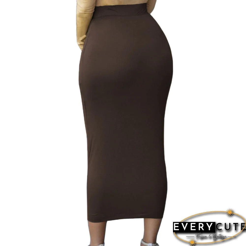Coffee High-waisted Bodycon Maxi Skirt