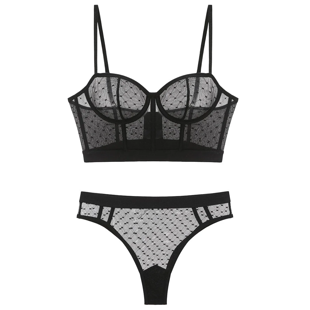 Mesh Lace Lingerie Perspective Female Underwear Brief Sets Sexy Black Bra and Panty Set Comfortable Bras For Women underwear