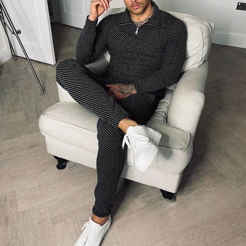 Texture Print Long-sleeved Polo Shirt Tracksuit