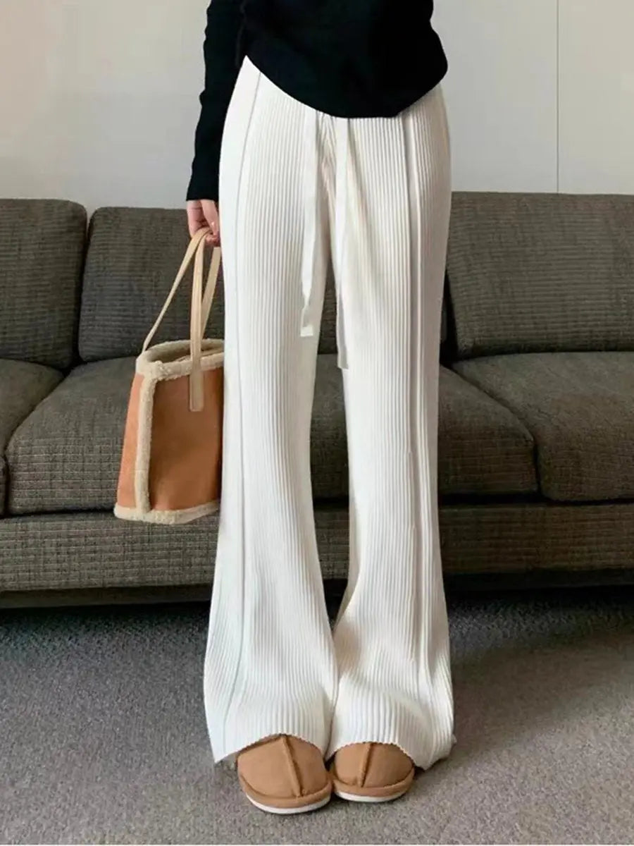 High Waist Drawstring Wide Leg Pants