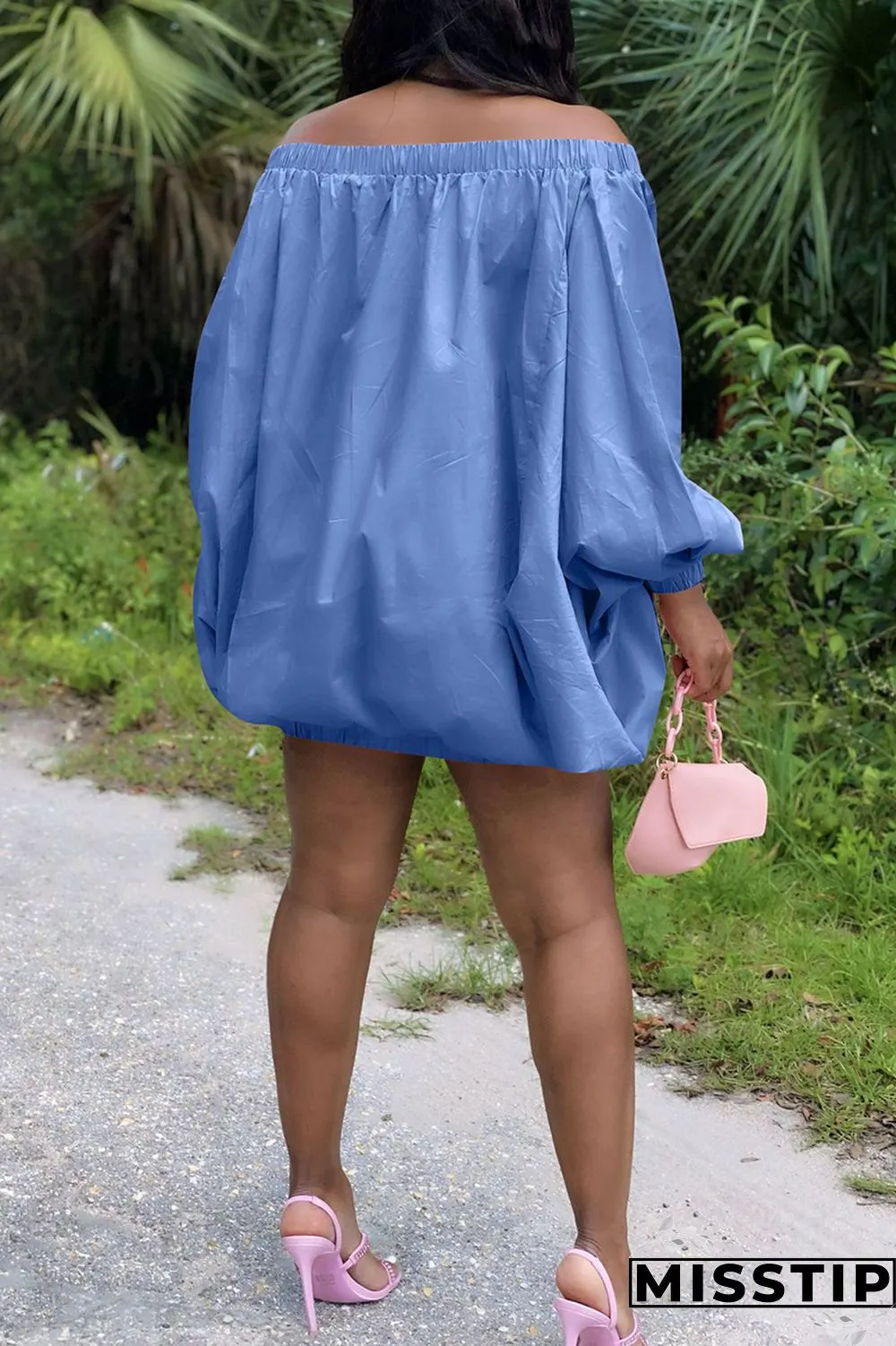 Pink Sexy Casual Solid Backless Off the Shoulder Long Sleeve Dresses