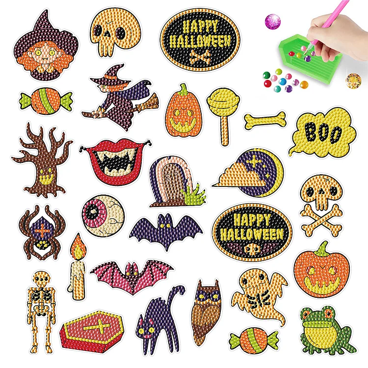 4Pcs Dot Drill Sticker Art Craft Rhinestone Halloween Sticker for Kid Adult Gift