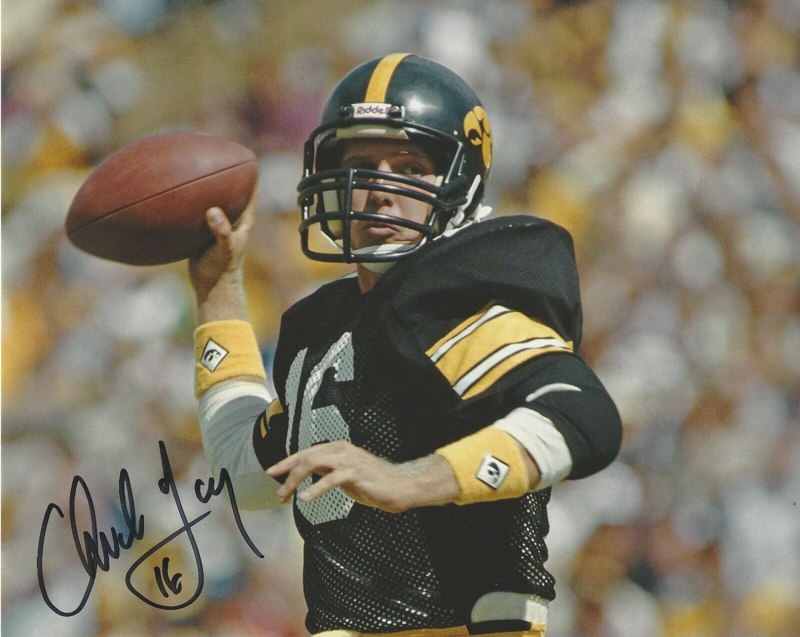 CHUCK LONG - UNIVERSITY OF IOWA QB - SIGNED AUTHENTIC 8X10 Photo Poster painting A w/COA NCAA